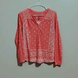 Sonoma Coral Long-Sleeve V-Neck Printed Top